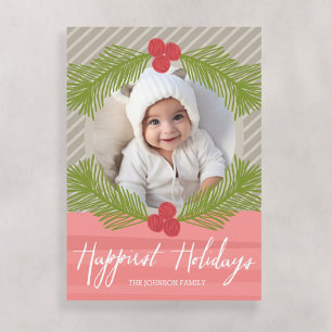 Happiest Holidays Whimsical Branches with 1 Photo Holiday Card