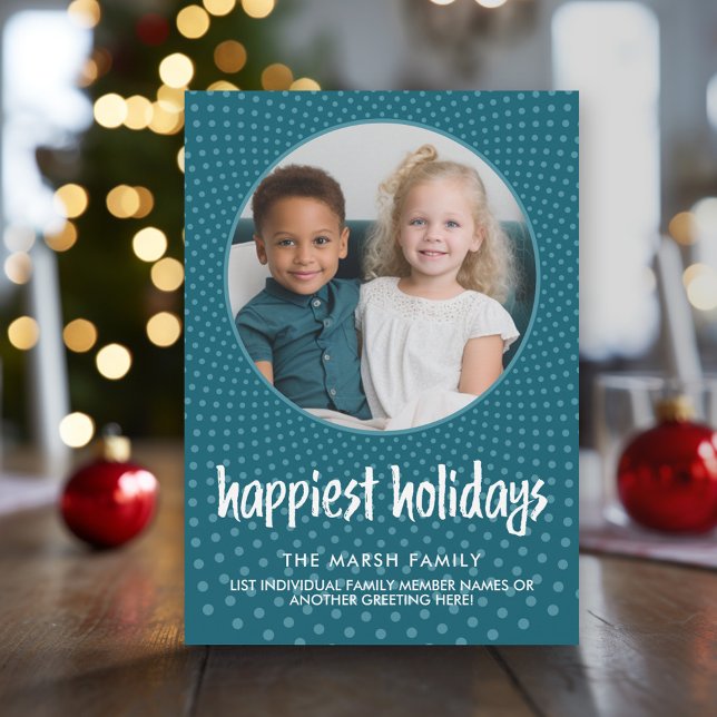 Happiest Holidays with Polka Dot Sunburst Photo Holiday Card (Modern Christmas Photo Greeting Card)