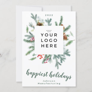Happiest Holidays Wreath   Your Business Logo   Holiday Card