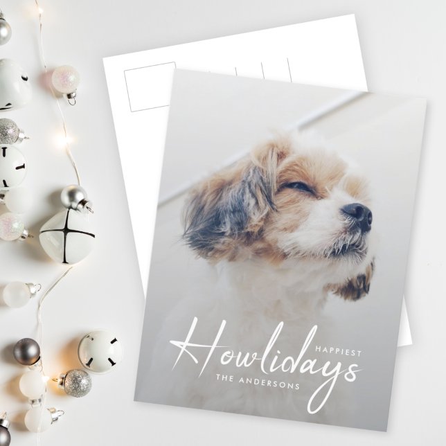 Happiest Howlidays | Dog Photo Christmas Minimal Holiday Postcard (A minimalist pet photo postcard to celebrate for your furry friend this Christmas)