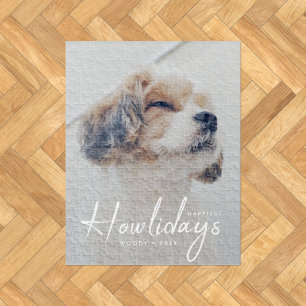 Happiest Howlidays   Dog Photo Christmas Minimal Jigsaw Puzzle