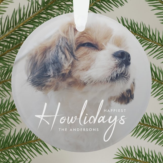 Happiest Howlidays | Dog Photo Christmas Minimal Ornament (Creator Uploaded)