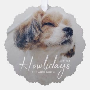Happiest Howlidays   Dog Photo Christmas Minimal Tree Decoration Card