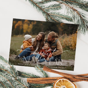 Happiest New Year Elegant Typography Photo Holiday Card