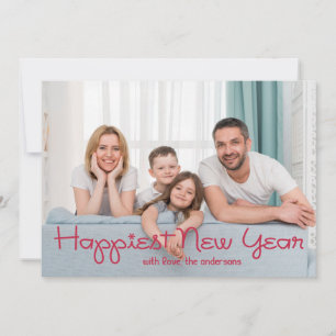 Happiest New Year Playful Script Photo Red Holiday Card