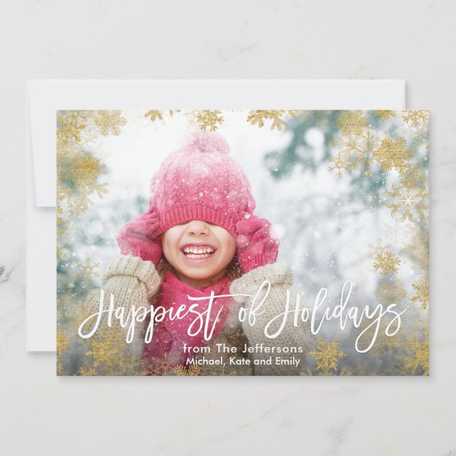Happiest of Holidays Full Bleed Photo Holiday Card (Front)