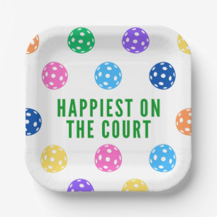 Happiest on the Court Pickleball Paper Plate