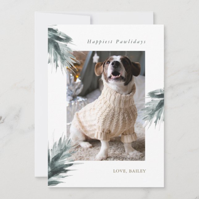 Happiest Pawlidays from the Dog Photo Christmas Holiday Card (Front)
