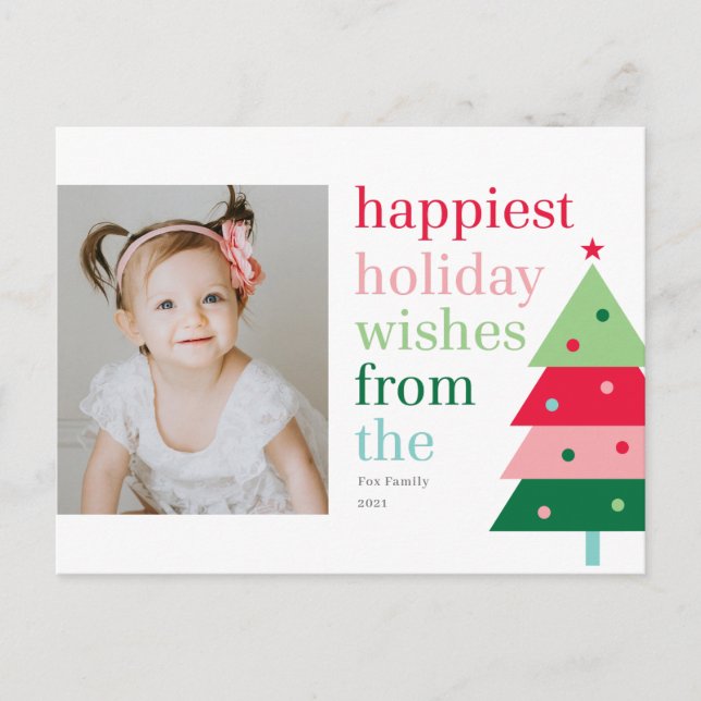 Happiest Tree Fun Modern Holiday Postcard (Front)