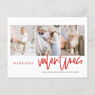 Happiest Valentines Lettering Red Photo Collage Holiday Postcard