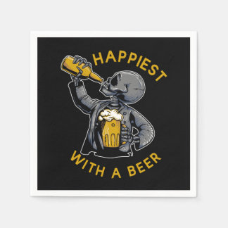 happiest with a beer with skeleton carrying a cup  napkin