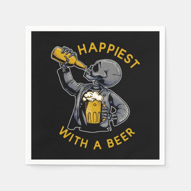 happiest with a beer with skeleton carrying a cup  napkin (Front)