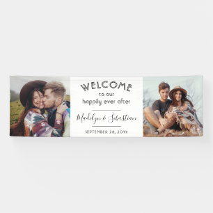 Happily Ever After 2 Photo Elegant Wedding Welcome Banner