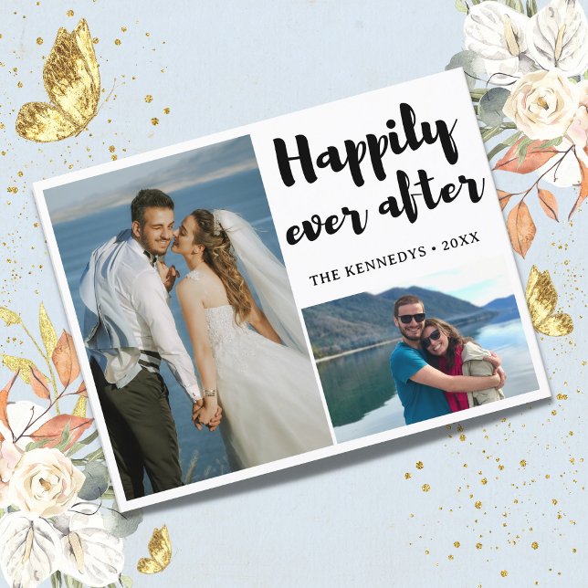 Happily Ever After 2 Photo Wedding Announcement (Budget Happily Ever After 2 Photo Wedding Announcement Thank you card)