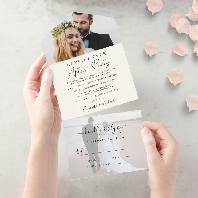 Happily Ever After 2 Photo Wedding Reception All In One Invitation (Creator Uploaded)
