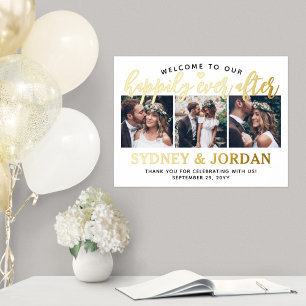 Happily Ever After 3 Photo Wedding Welcome Elegant Foil Prints