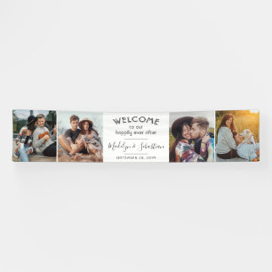 Happily Ever After 4 Photo Elegant Wedding Welcome Banner