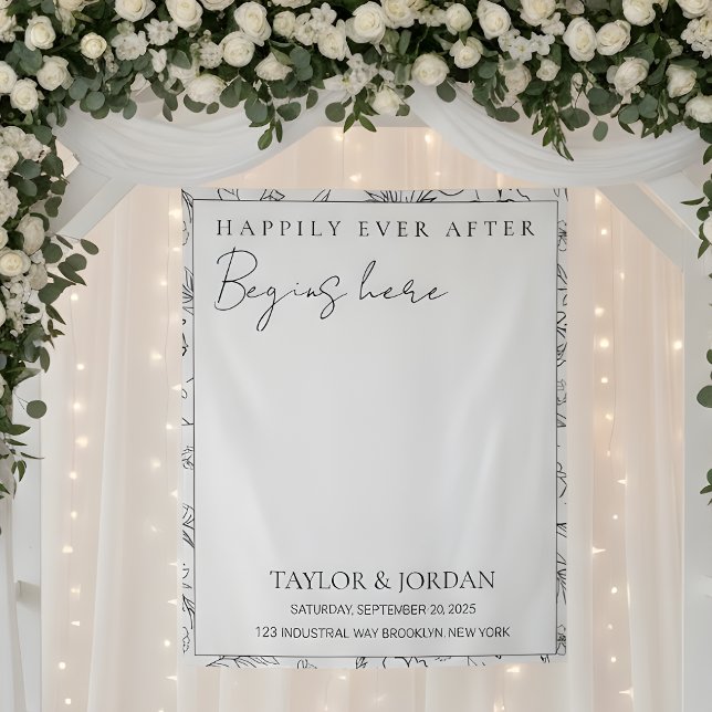Happily Ever After Begins Here Floral Wedding  Tapestry (Creator Uploaded)