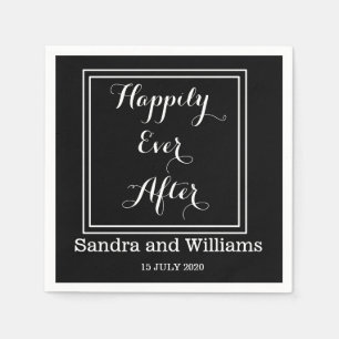 'Happily Ever After'-Black And White Personalised Napkin