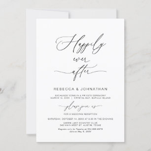 Happily Ever After, Black font, Elopement Party Invitation