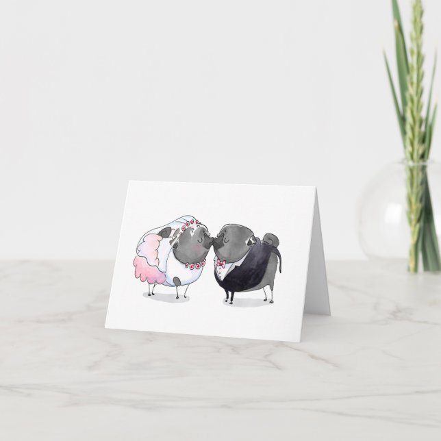 Happily Ever After black pug wedding card (Front)