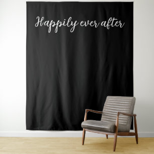 Happily Ever After Black White Wedding Backdrop  Tapestry