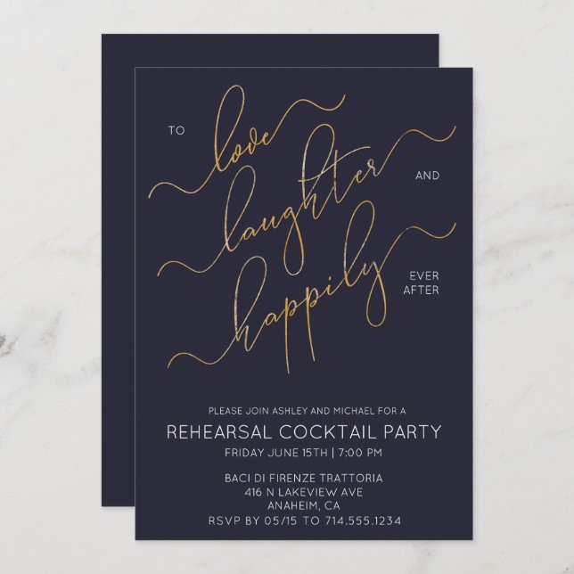 Happily Ever After Blue Rehearsal Dinner Invite (Front/Back)