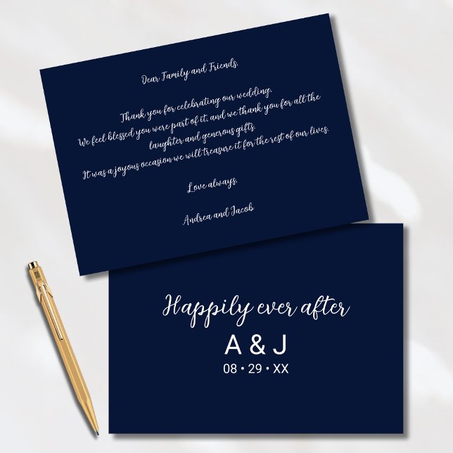 Happily Ever After Blue White Monogrammed Thank You Card (Creator Uploaded)