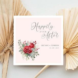 Happily Ever After Blush Wedding Napkins with Rose