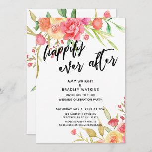 Happily Ever After Boho Flowers Wedding Reception Invitation