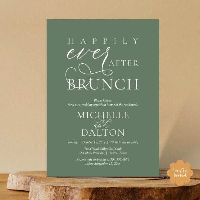 Happily Ever After Brunch Beautiful Post Wedding Invitation (Happily Ever After Brunch Invitation Card PDF Wedding Elopement Modern Romantic Classy Sage Green)
