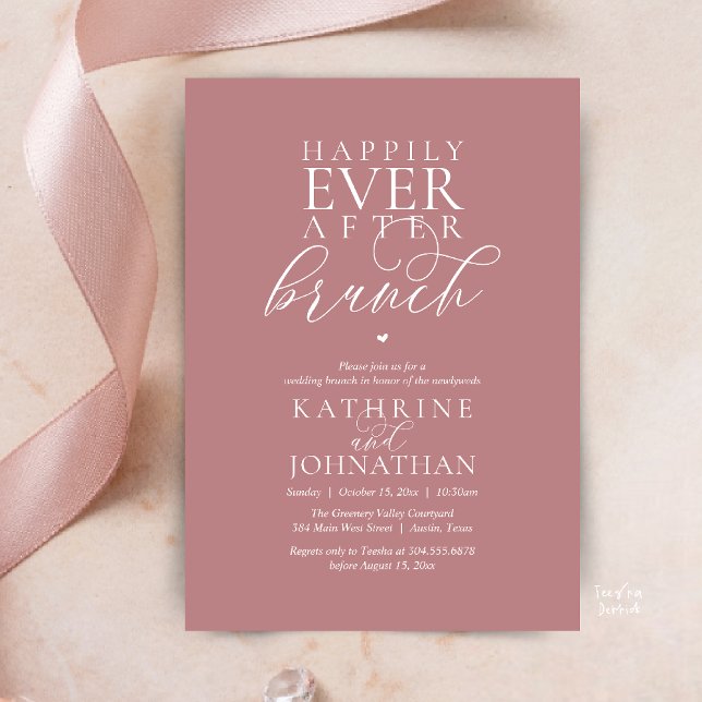 Happily Ever After Brunch Classy Wedding Elopement Invitation (Happily Ever After Brunch Modern Classy Wedding Elopement Invitation Card in Dusty Rose Pink)