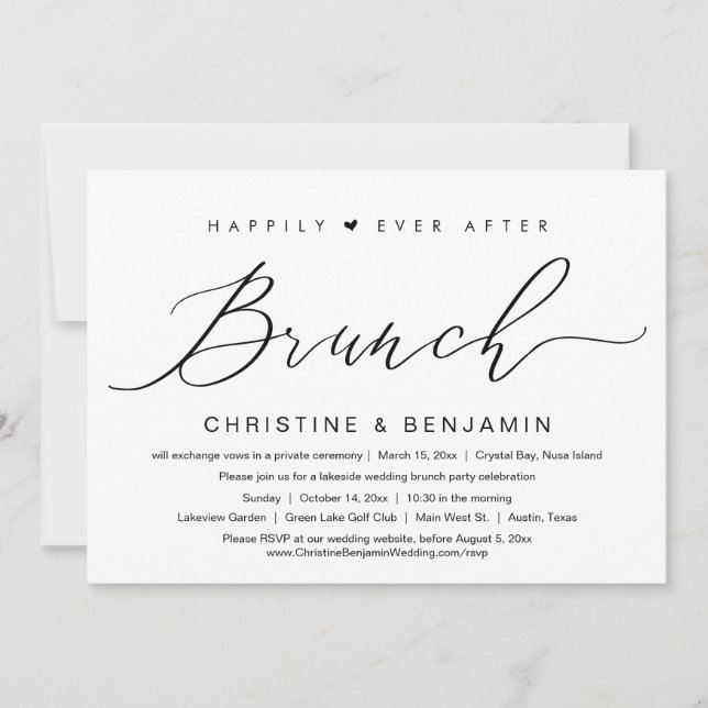 Happily Ever After Brunch Elopement, Modern Script Invitation (Front)