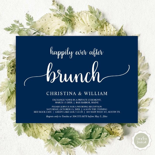 Happily Ever After Brunch, Elopement, Navy Blue In Invitation (Happily ever after brunch, Modern wedding, invitation card, PDF, in Navy Blue)