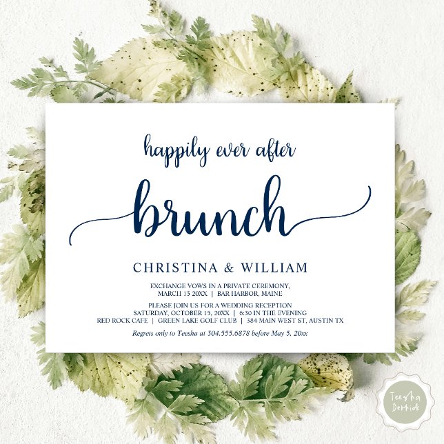 Happily Ever After Brunch, Elopement, Navy Blue Invitation (Happily ever after brunch, Modern wedding, invitation card, PDF, in Navy blue)