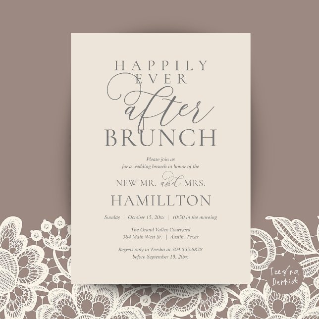 Happily Ever After Brunch Modern Post Wedding Invitation (Happily Ever After Brunch Modern Post Wedding Invitation Card in Cream and Grey)
