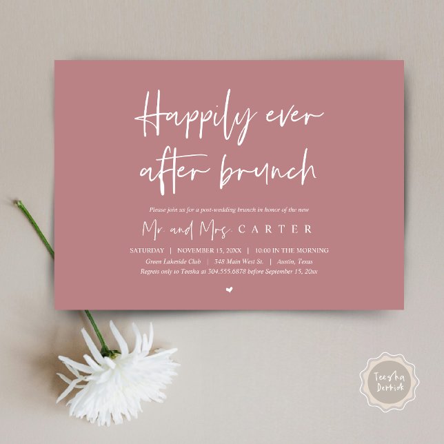 Happily ever after brunch, Modern post wedding Invitation (Happily ever after brunch, Modern post wedding Invitation Card, PDF, in timeless Dusty Rose Pink)
