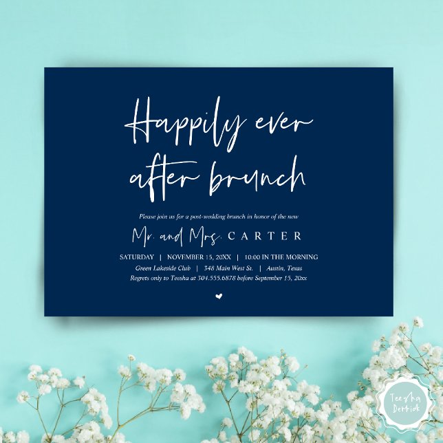 Happily ever after brunch, Modern post wedding Invitation (Happily ever after brunch, Modern post wedding Invitation Card, PDF, in timeless Navy Blue)