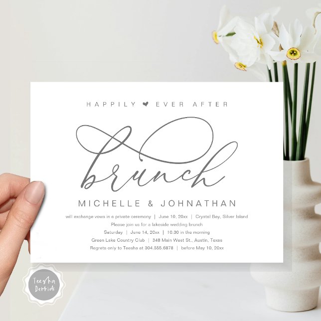 Happily Ever After Brunch, Modern Romantic Party Invitation (Happily Ever After Brunch Party, Invitation Card, Modern Romantic Wedding Elopement, Dark Grey )