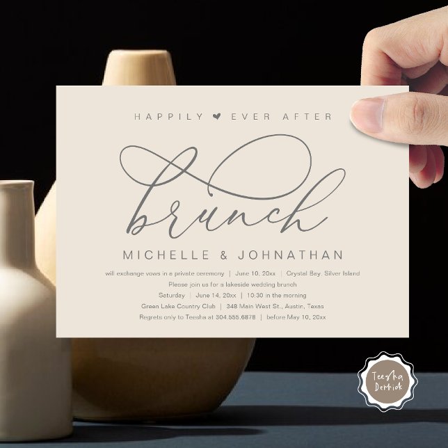 Happily Ever After Brunch, Modern Romantic Party Invitation (Happily Ever After Brunch Party, Invitation Card, Modern Romantic Wedding Elopement, Dark Grey Cream)