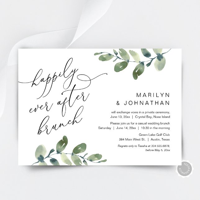 Happily Ever After Brunch Party Greenery Elopement Invitation (Happily Ever After Party, Elopement Dinner Invitation Card, Greenery Eucalyptus, Digital Download)
