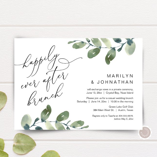 Happily Ever After Brunch Party Greenery Elopement Invitation (Happily Ever After Brunch, Elopement Invitation Card, Greenery Eucalyptus Themed, Digital Down)