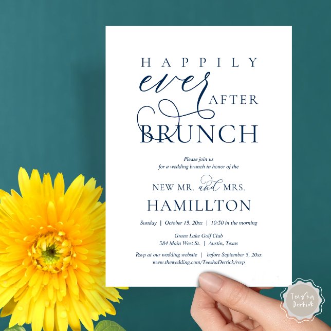 Happily Ever After Brunch Post Wedding Celebration Invitation (Happily Ever After Brunch Post Wedding Celebration Invitation Card, PDF, in Navy Blue)