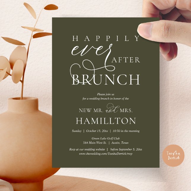 Happily Ever After Brunch Post Wedding Celebration Invitation (Happily Ever After Brunch Post Wedding Celebration Invitation Card, PDF, in Olive Green)