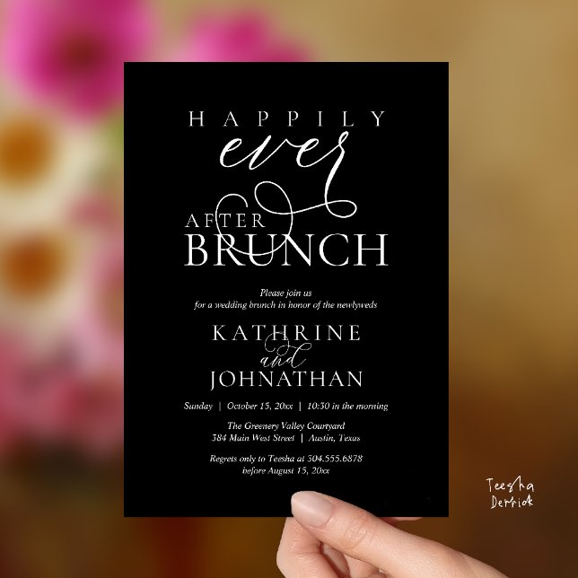Happily Ever After Brunch Post Wedding Elopement Invitation (Happily Ever After Brunch Post Wedding Elopement Reception Invitation Card in Black and White)