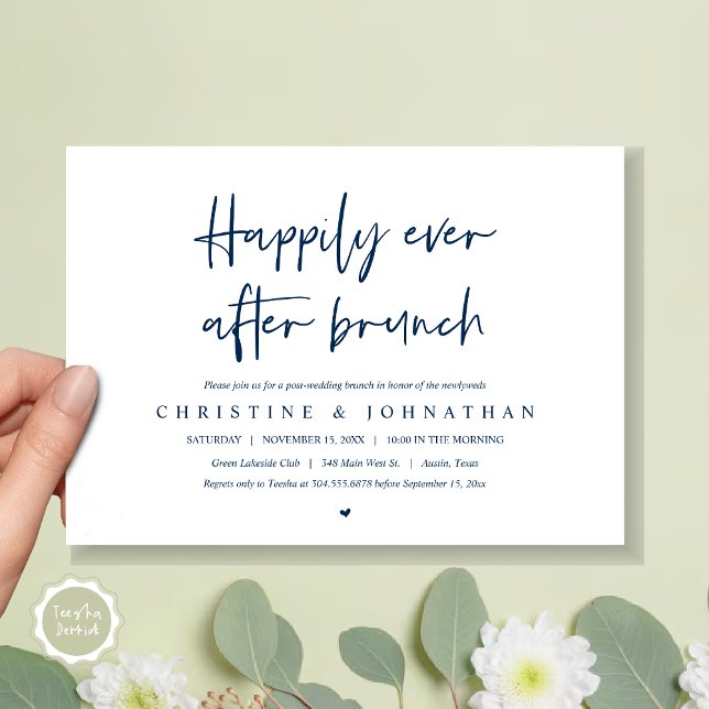 Happily ever after brunch, post wedding invitation (Happily ever after brunch party, post wedding invitation card, pdf, in Navy Blue)