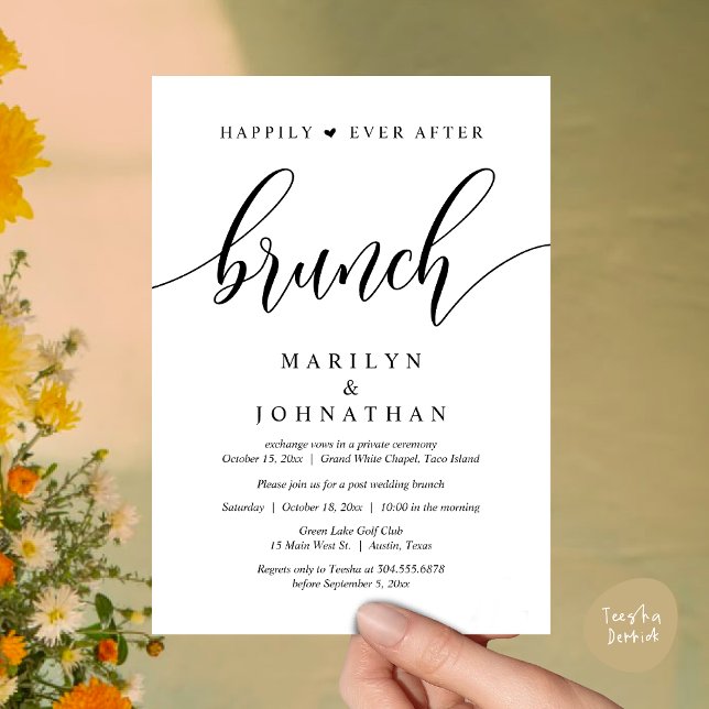 Happily Ever After Brunch, Post Wedding Invitation (Happily Ever After Lunch, Wedding Party Invitation Card PDF Modern Beautiful White Black)