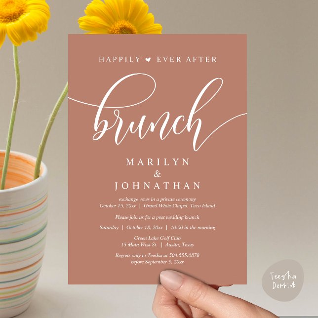 Happily Ever After Brunch, Post Wedding Invitation (Happily Ever After Brunch, Wedding Party Invitation Card PDF Modern Beautiful Terracotta Earthy)