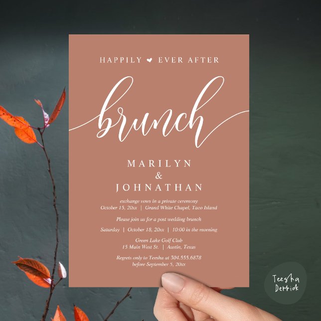 Happily Ever After Brunch, Post Wedding Invitation (Happily Ever After Brunch, Wedding Party Invitation Card PDF Modern Beautiful Terracotta Earthy)