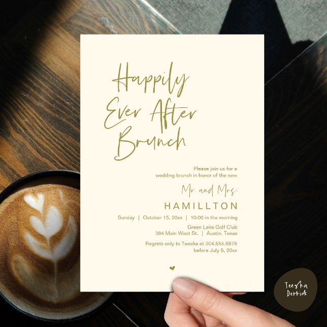 Happily Ever After Brunch The Morning After Invitation (Happily Ever After Brunch The Morning After Invitation Card PDF Newlyweds in Aesthetic Yellow Gold)